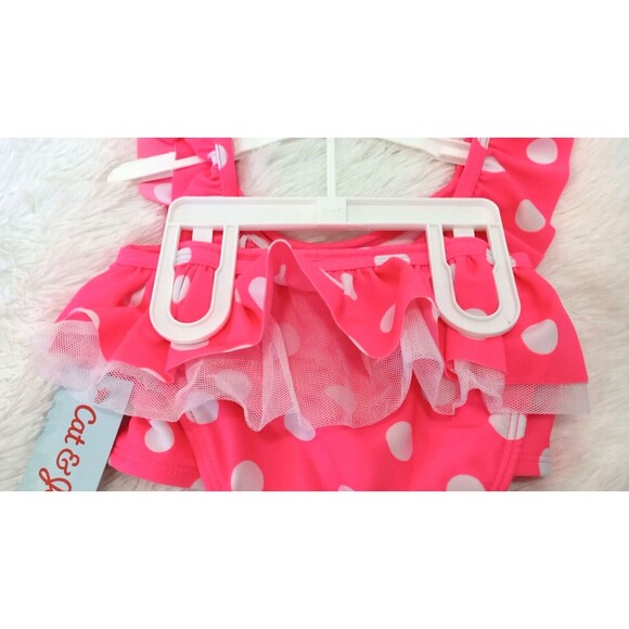 Toddler Girls Polka Dot Print Two Piece Swimsuit by Cat & Jack (Sz 3T) Noen Pink - Picture 4 of 5